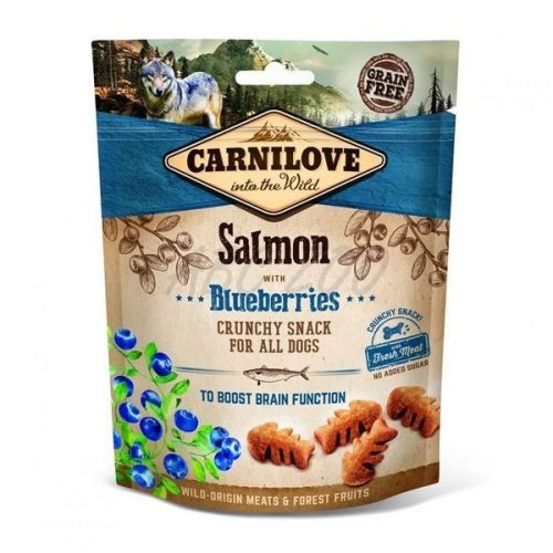 CARNILOVE DOG CRUNCHY SNACK SALMON & BLUEBERRIES- LAZAC HÚSSALÉS ÁFONYÁVAL 200G