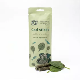   Eli Pet - Szárított tőkehalrudak spenóttal kutyáknak – 30 g