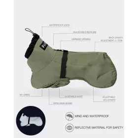   PAIKKA - Reflective Shell Jacket Green – fényvisszaverő, vízálló kutyakabát
