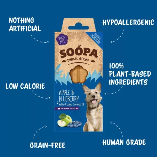 SOOPA DENTAL STICKS - ALMÁVAL ÉS KÉK ÁFONYÁVAL (100G)